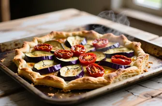 Tarta rústica vegana de berenjena y tomate seco